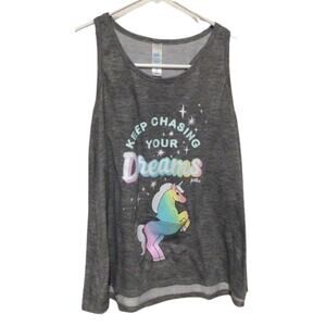 Justice Girls Gray Unicorn Tank Top "Keep Chasing Your Dreams" Size 12 Tee